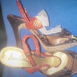 Sam Edelman Oceana Leather Snakeskin Beaded Sling Backs SZ 8 1/2-9